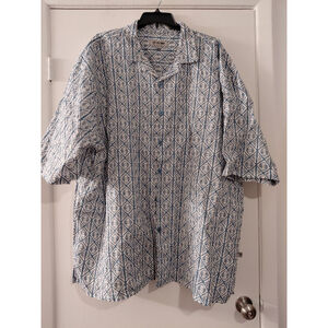 Mens Stacy Adams Dress Shirt Button Up 5XL Big Tall Short Sleeve Blue Geometric